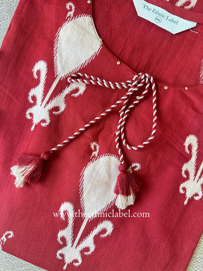 "Shuddh" Red Tassel Cotton kurta - Big Size