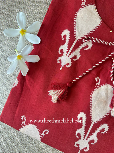"Shuddh" Red Tassel Cotton kurta - Big Size