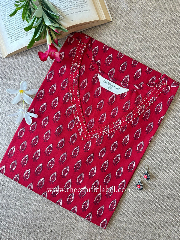 "Purab" Red Cotton kurta - Big Size
