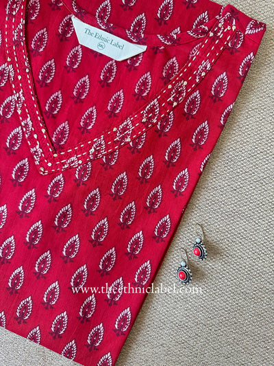 "Purab" Red Cotton kurta - Big Size