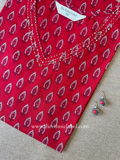 "Purab" Red Cotton kurta - Big Size