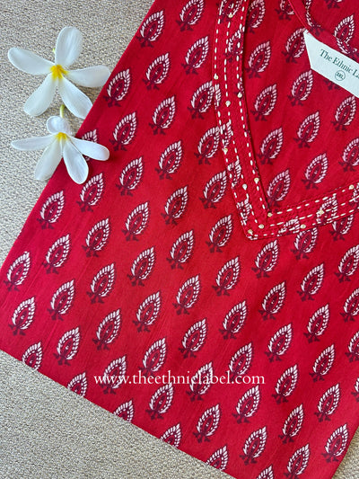 "Purab" Red Cotton kurta - Big Size