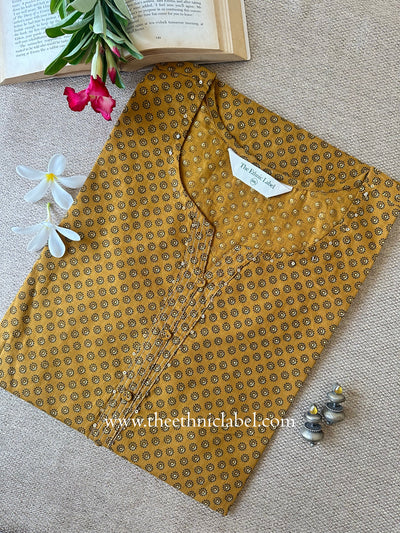 "Shringaar" Mustard Cotton kurta - Big Size