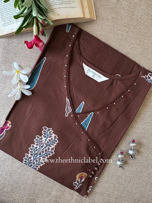 "Surabhi" Brown Cotton kurta - Big Size