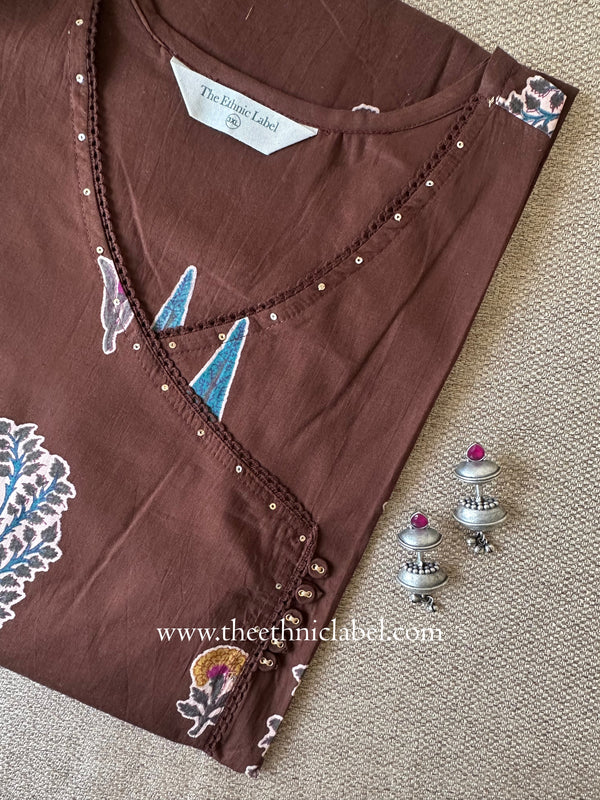 "Surabhi" Brown Cotton kurta - Big Size