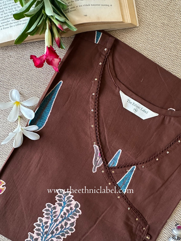 "Surabhi" Brown Cotton kurta - Big Size