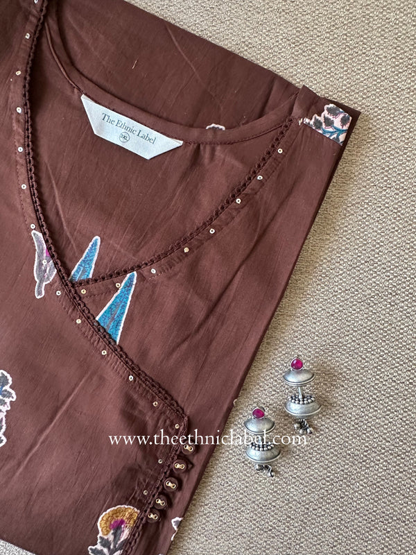 "Surabhi" Brown Cotton kurta - Big Size