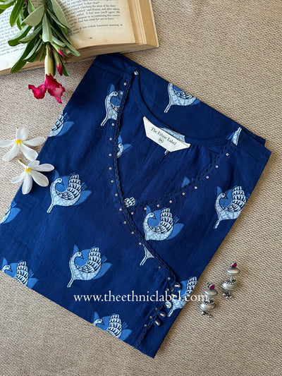 "Riwaaz" Blue Cotton kurta - Big Size