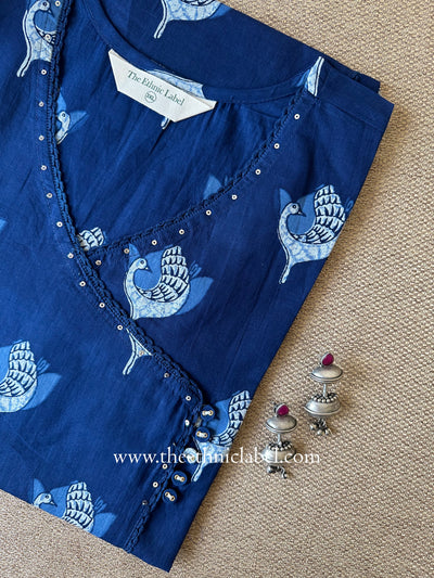 "Riwaaz" Blue Cotton kurta - Big Size