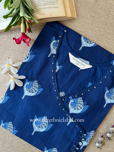 "Riwaaz" Blue Cotton kurta - Big Size