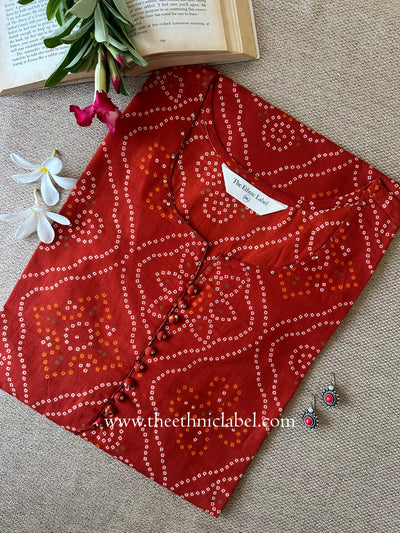 "Bindu" Bandhani Printed Cotton kurta - Big Size