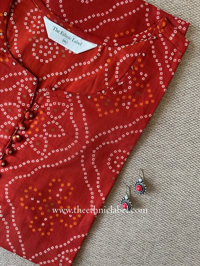 "Bindu" Bandhani Printed Cotton kurta - Big Size