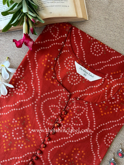 "Bindu" Bandhani Printed Cotton kurta - Big Size