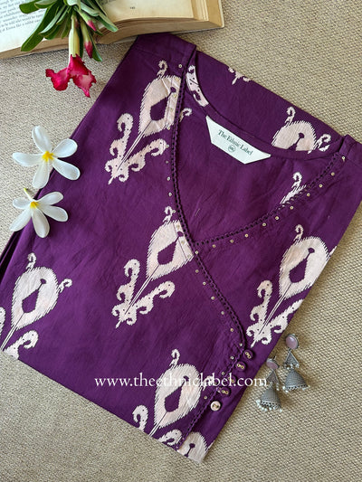 "Bhanwar" Purple Printed Cotton kurta - Big Size
