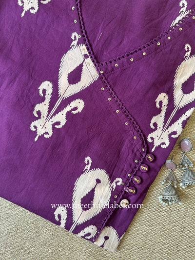 "Bhanwar" Purple Printed Cotton kurta - Big Size