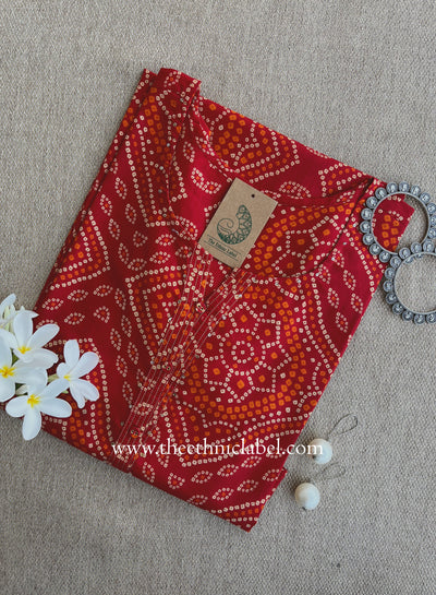 "Ritu" Red Bandhani Printed Cotton kurta - Big Size