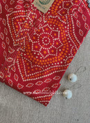 "Ritu" Red Bandhani Printed Cotton kurta - Big Size