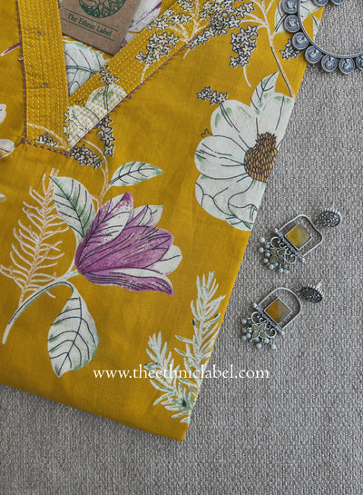 "Kushal" Mustard Cotton kurta - Big Size