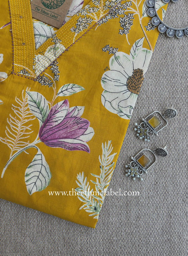 "Kushal" Mustard Cotton kurta - Big Size