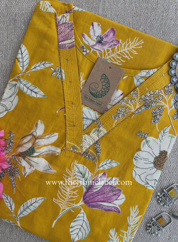 "Kushal" Mustard Cotton kurta - Big Size