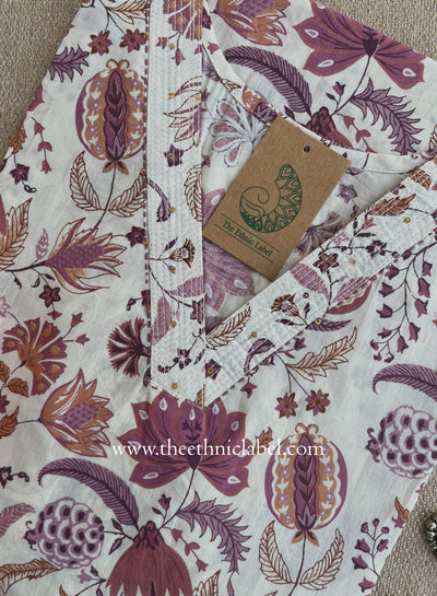 "Saloni" Cream Cotton kurta - Big Size