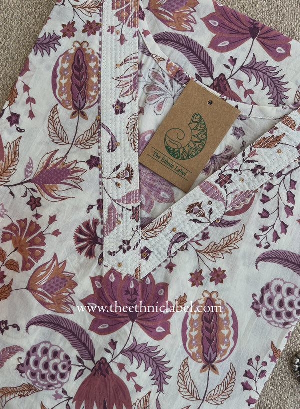 "Saloni" Cream Cotton kurta - Big Size