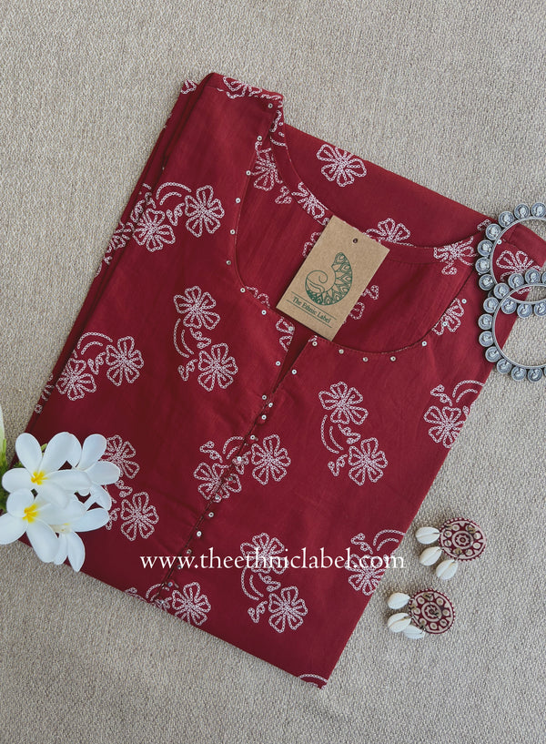 "Roojhan" Maroon Cotton kurta - Big Size