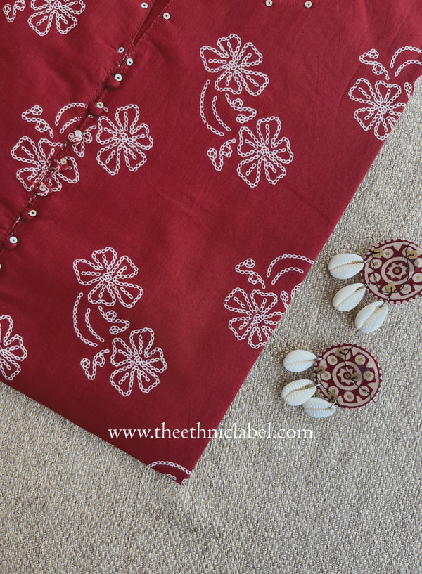 "Roojhan" Maroon Cotton kurta - Big Size