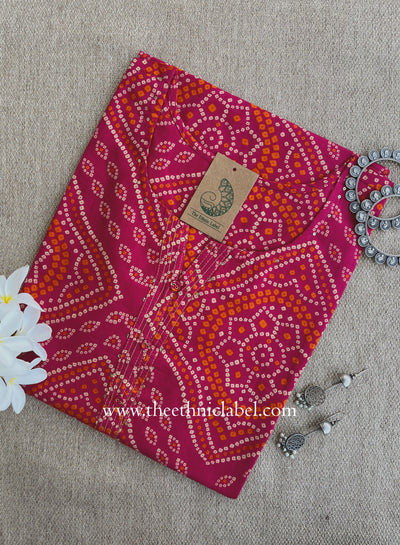 "Ritu" Rani Bandhani Printed Cotton kurta - Big Size