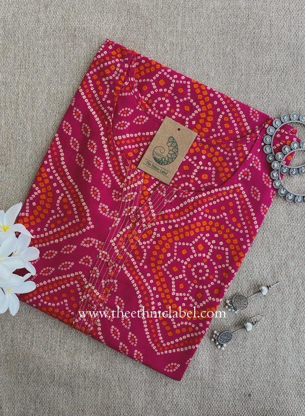 "Ritu" Rani Bandhani Printed Cotton kurta - Big Size
