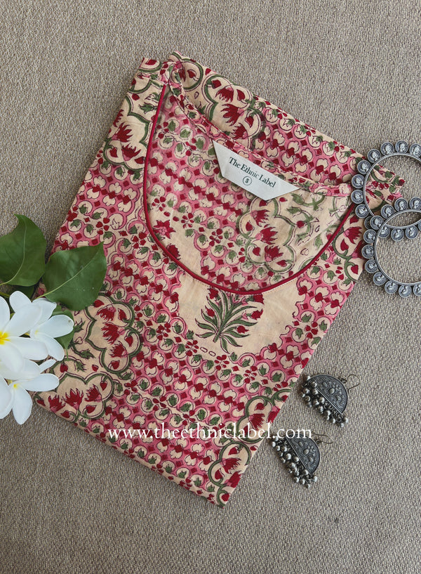 "Muskan" Hand Block Printed Bagru Cotton kurta