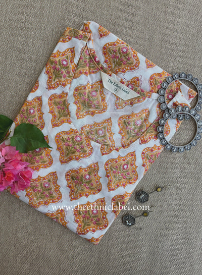 "Kesar" Hand Block Printed Cream Cotton kurta