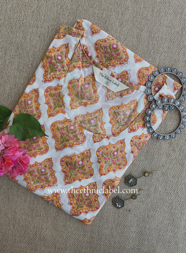 "Kesar" Hand Block Printed Cream Cotton kurta