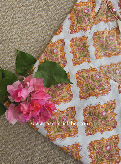 "Kesar" Hand Block Printed Cream Cotton kurta