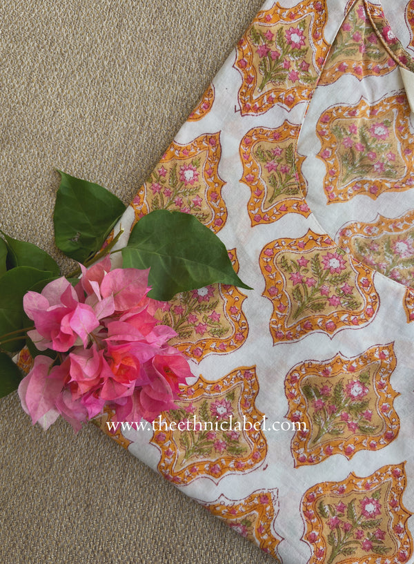 "Kesar" Hand Block Printed Cream Cotton kurta