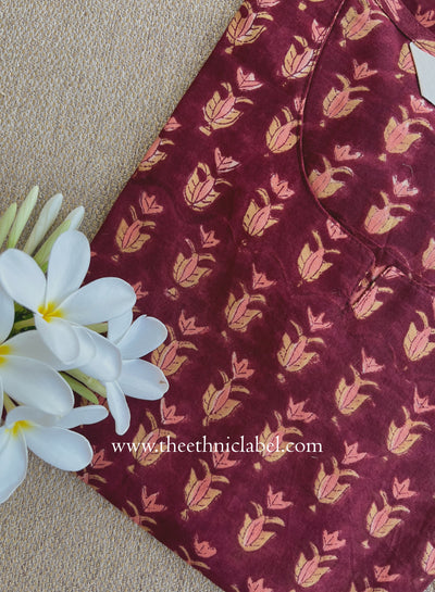"Raunak" Hand Block Printed Maroon Cotton kurta