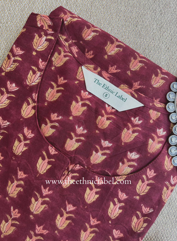 "Raunak" Hand Block Printed Maroon Cotton kurta