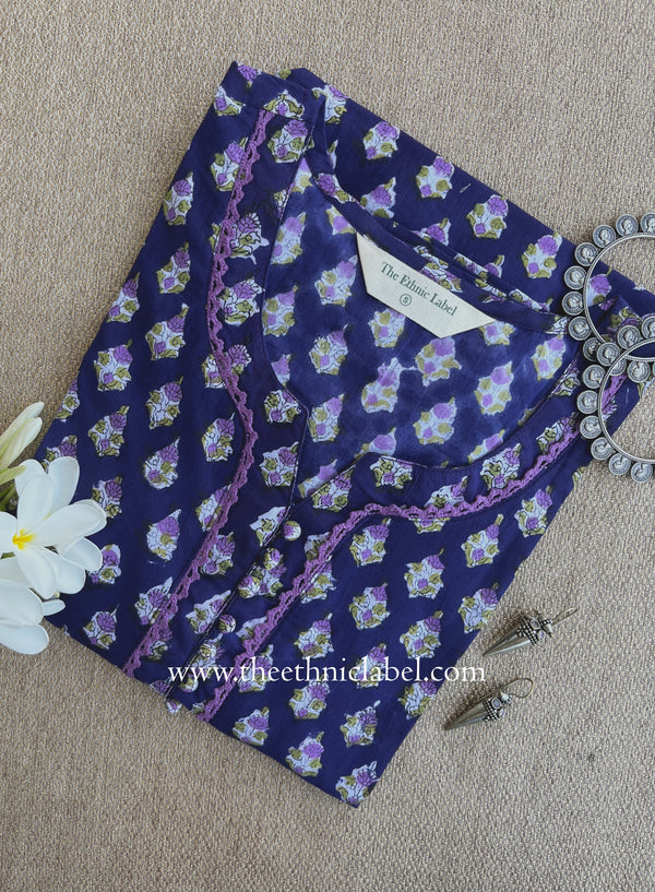 "Mehira" Hand Block Printed Purple Cotton kurta