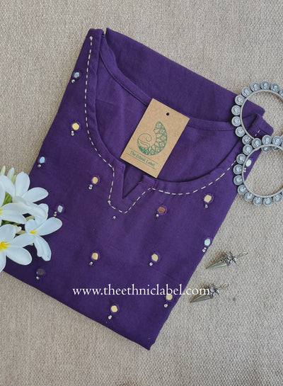 "Mumtaz" Purple Mirror Work Cotton kurta