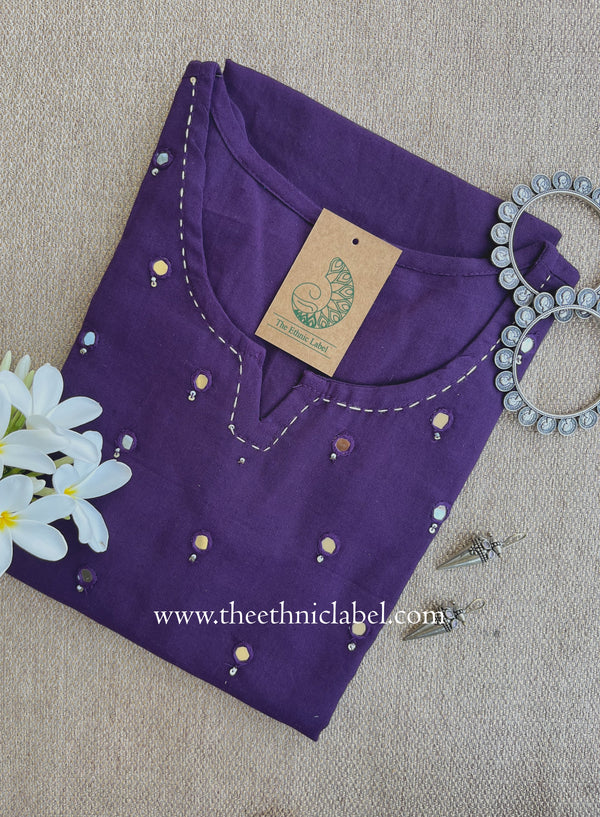 "Mumtaz" Purple Mirror Work Cotton kurta