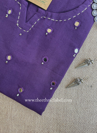 "Mumtaz" Purple Mirror Work Cotton kurta