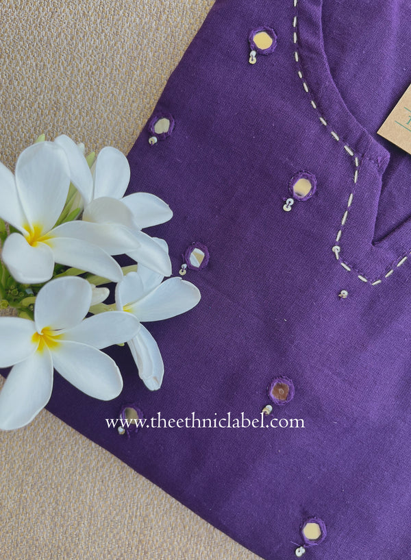 "Mumtaz" Purple Mirror Work Cotton kurta