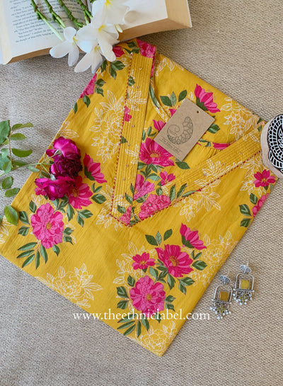 "Farhat" Yellow Cotton kurta - Big Size