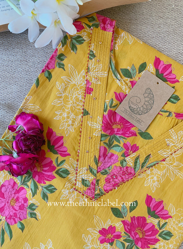 "Farhat" Yellow Cotton kurta - Big Size