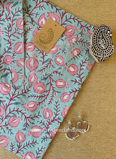 "Dua" Blue Cotton kurta - Big Size