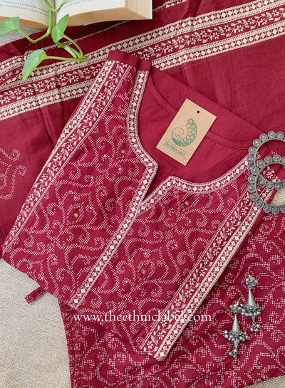 "Mallika" Maroon Cotton Kurta Set with Cotton Dupatta(3pc)