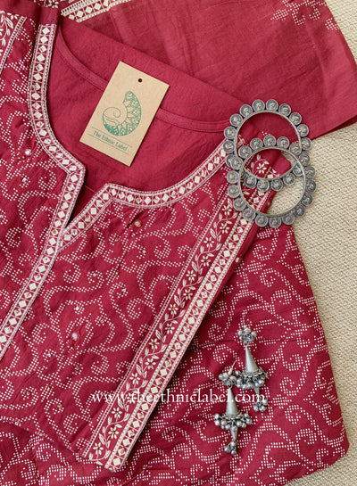 "Mallika" Maroon Cotton Kurta Set with Cotton Dupatta(3pc)