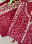 "Mallika" Maroon Cotton Kurta Set with Cotton Dupatta(3pc)