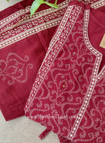"Mallika" Maroon Cotton Kurta Set with Cotton Dupatta(3pc)