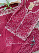 "Mallika" Maroon Cotton Kurta Set with Cotton Dupatta(3pc)